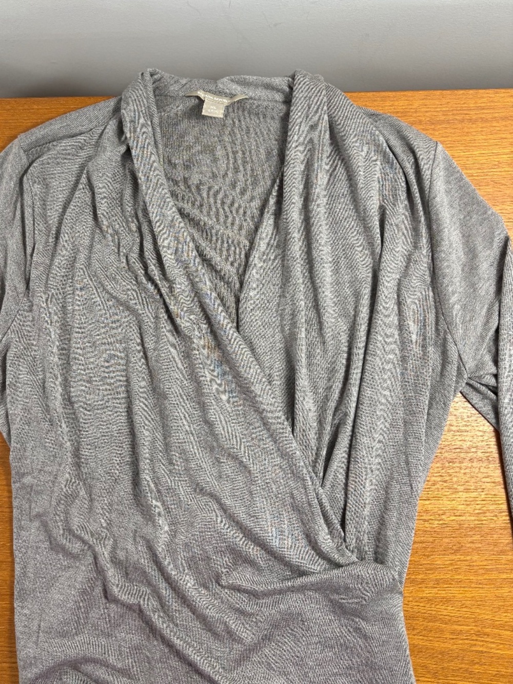 New Banana Republic Grey Long Sleeve Drape Front Top